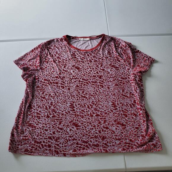 We The Free Shirt Womens Medium Red White Velvet Burnout Short Sleeve Oversized - Picture 1 of 10